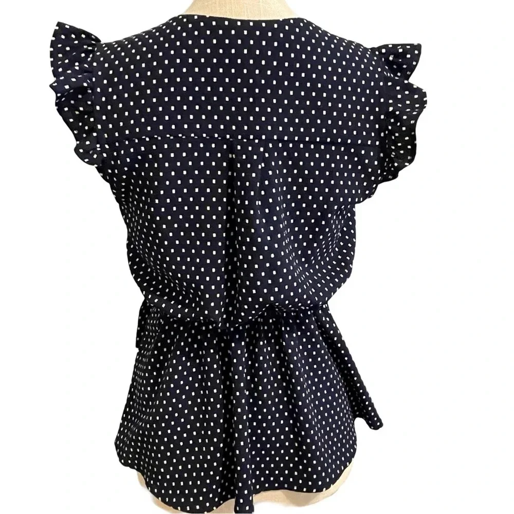 Monteau Navy Polka-dot Peplum Blouse - Picture 2 of 7